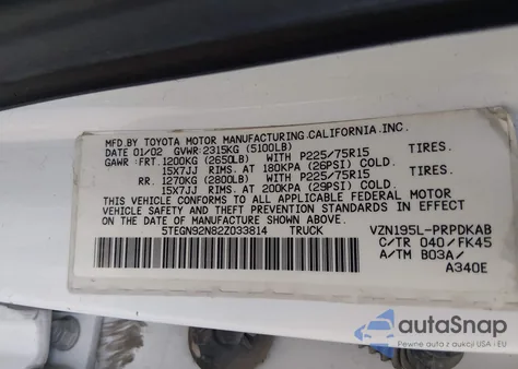 2002 Toyota Tacoma Prerunner V6 из США, поврежденный, VIN 5TEGN92N82Z033814